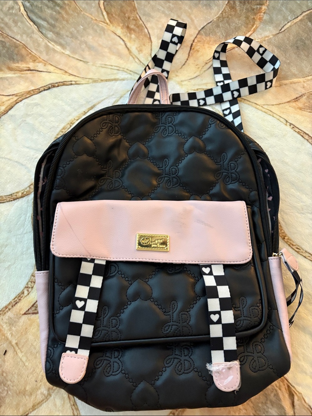 Y2K Alert ‼️ Betsey Johnson Pink & Black Quilted Heart Backpack